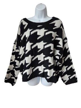 Bobeau Black & White Houndstooth Knit Sweater Womens XL